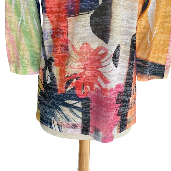 Jess & Jane Burnout Artsy Shirt Abstract Colorful Floral Lagenlook Maximalism-M - Picture 8 of 12